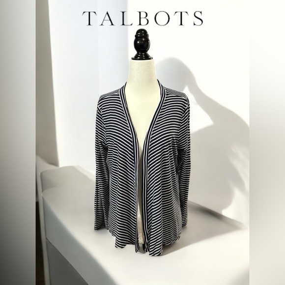Talbots, Navy & White Striped Cardigan, Medium - Picture 1 of 8